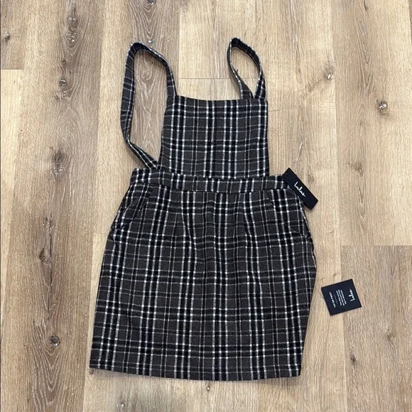 Lulus | Dresses | Nwt Lulus Brown Black And White Plaid Pinafore Dress |  Poshmark